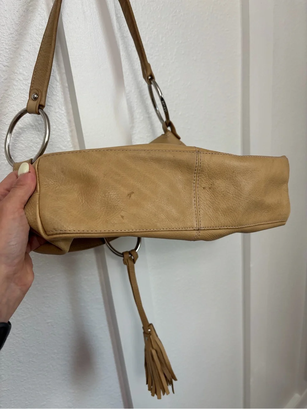 Alfani Beige Shoulder Bag with Ring & Tassel